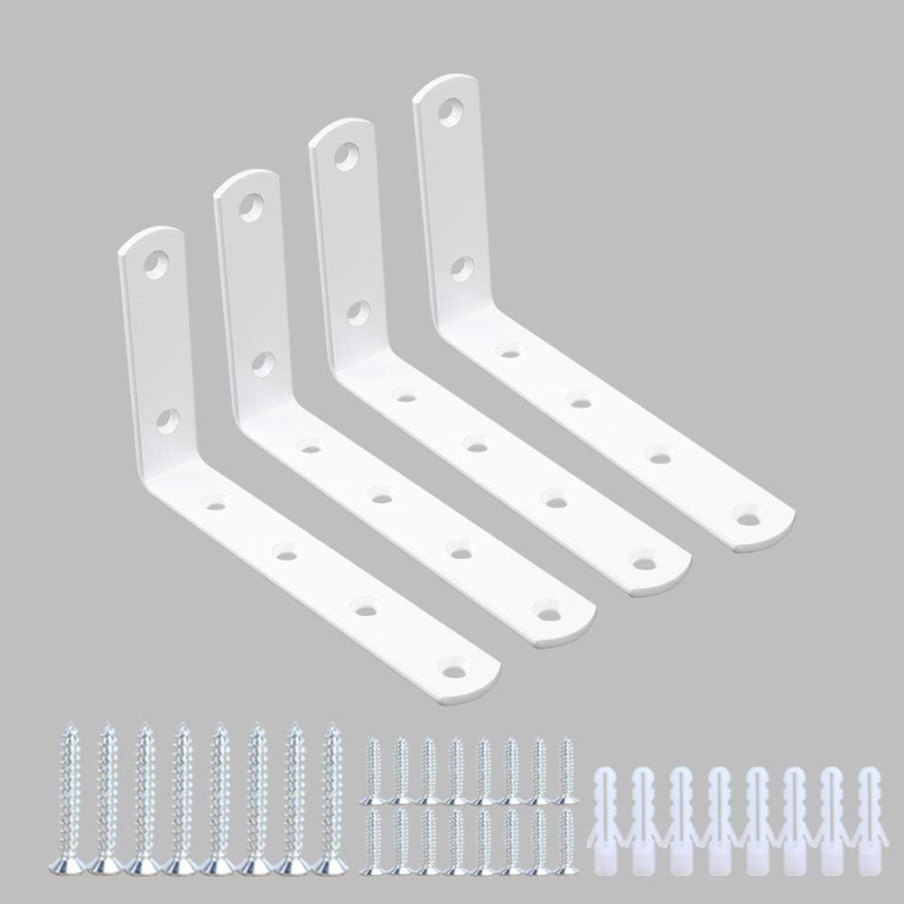 Corner Brace 4 Pcs Shelf Bracket Heavy Duty White Steel L Corner Brace, Decorative Joint Angle Bracket for Shelf 5 InchX3 Inch Shelves Wall Hanging Bracket with Screws (125X75mm(5 InchX3 Inch)(4PCS)