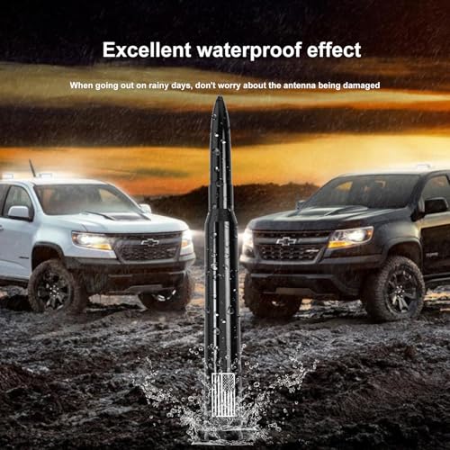 Image of Car Truck Bullet Antenna with Tire Valve Caps American Flag Universal Short Replacement for GMC Sierra Chevy Silverado Dodge Ram 1500 2500 3500 Ford F150 F250 F350 Super Duty Raptor Accessories, Black