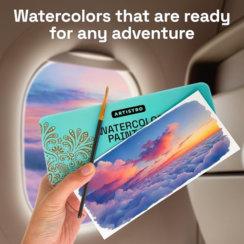 Image of ARTISTRO Vivid Color Watercolor Paint Set - Portable Paint Art Kit with Palette and Brush Pens - Travel Water Color Set for Adults, Professionals, Kids - Art and Painting Supplies - Gift Idea