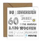 Geburtstagskarte – Sonnenschein seit 60 Jahren! | Klappkarte (15 x 15 cm) – mit Kraft Umschlag – Innen blanko