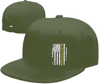 Rqwaaed Electrician America Flag Hats for Men and Women Flat Bill Baseball Cap Adult Adjustable Trucker Cap Moss Green