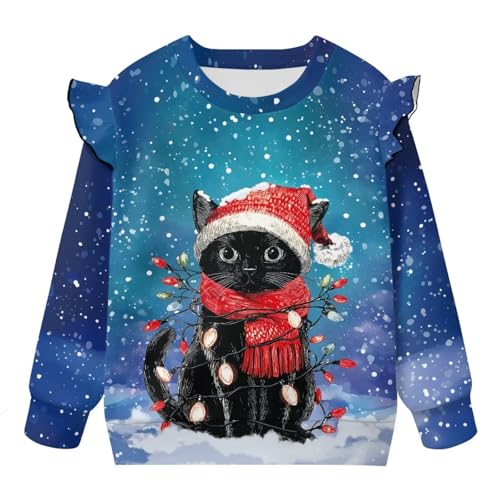 Kids Christmas Sweatshirts Girls Soft Girls Shirts Size 1-8 Years Long Sleeve Ruffle Shoulder Top