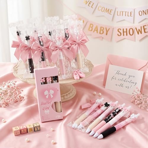 24 bolígrafos rosa con moño estilo coqueto miniatura 4