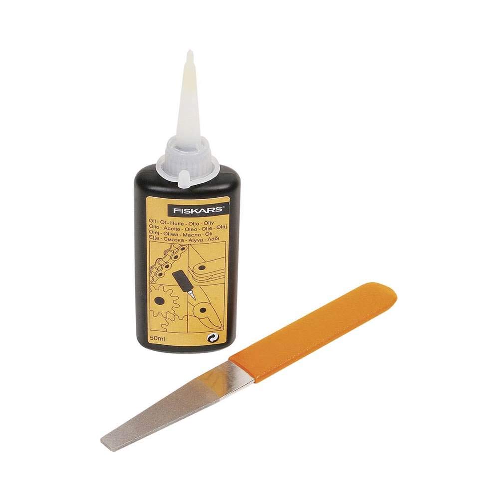 Fiskars Pflegeset für Gartengeräte inklusive Pflegeanleitung, Pflegeöl , Diamantfeile, Schwarz&Orange