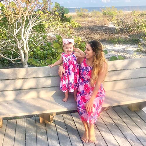 Image of IFFEI Mommy and Me Matching Dress Spaghetti Strap Summer Casual Sundress Beach Sleeveless Dress with Headband