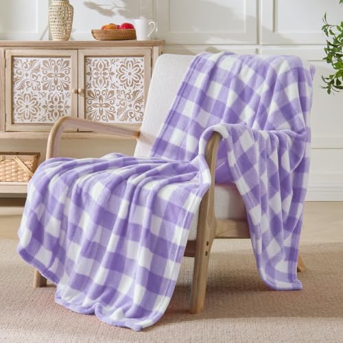 Image of BEDELITE Plaid Fleece Throw Blanket, Purple & White Buffalo 60x80 Inches