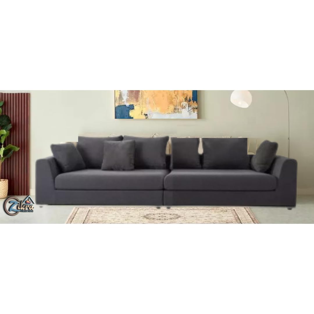 Zikra - Benitez Solid Sal Wood Fabric Upholstered 4 Seater Modular, Sectional, Sofa Set for Living Room, Grey Color
