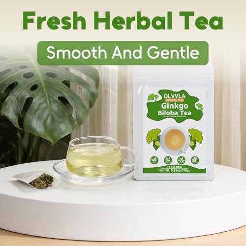 Image of Olvvla - Ginkgo Biloba Tea Bags - 75 Count - Premium Ginkgo Biloba Leaves | 100% pure ginkgo leaf herbal tea, light earthy flavor, naturally mild relaxing nutrients, caffeine-free hot brew ready