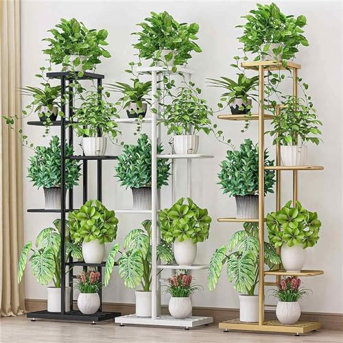 Image of 7 Tier Metal Plant Stand for Living Room | Indoor & Outdoor Plant Holder | Heavy Duty Flower Pot Rack | Modern Vertical Plant Shelf for Balcony, Home Decor, Garden | Gold