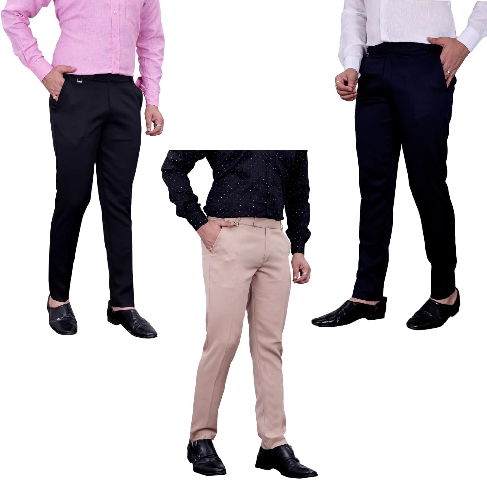 DW Men’s Polo Fit 4-Way Stretch Lycra Trousers – Ankle Length, Quick Dry, Slim Fit Pants for Office, Formal & Casual Wear (Pack of 3) (Black, Cream, Navy Blue)-picture-22