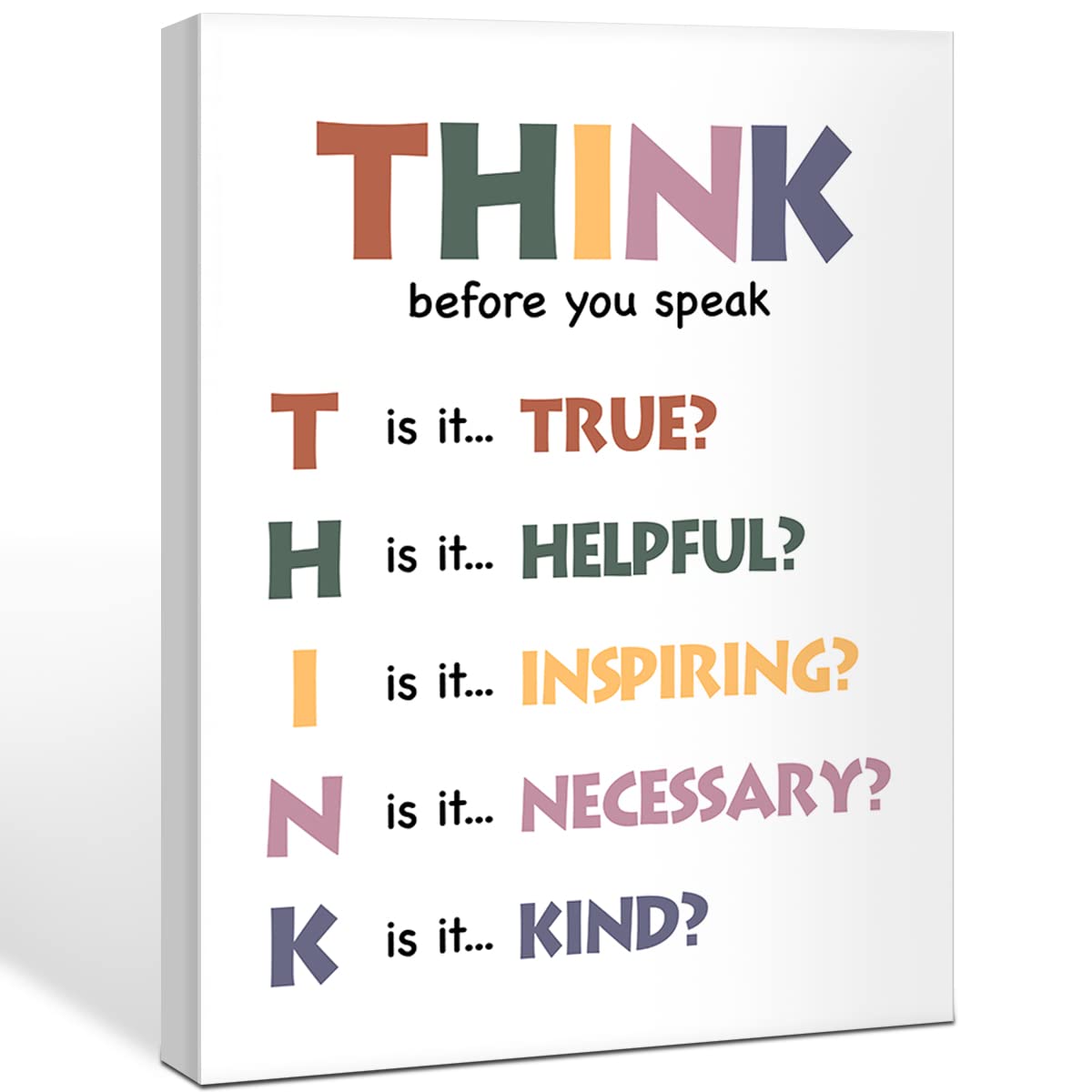 Moiol Think Before You Speak Canvas Wall Art, Growth Mindset Print Framed Poster 12 x 15 Inch Education Painting Decoration for Home School Office