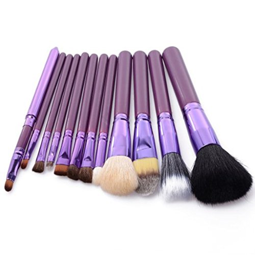 12pcs Makeup Brush Set Professional Face Cosmetic Brushes Kit Make up Tool with Cup Holder Case (Romantic Purple)