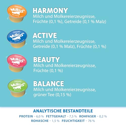 animonda Milkies Katzensnack mit Milch - Cups Selection Mixpack (20 Cups à 15 g), leicht verdauliche Katzenmilch für Erwachsene Katzen, Milch-Snack ohne Soja und Zucker