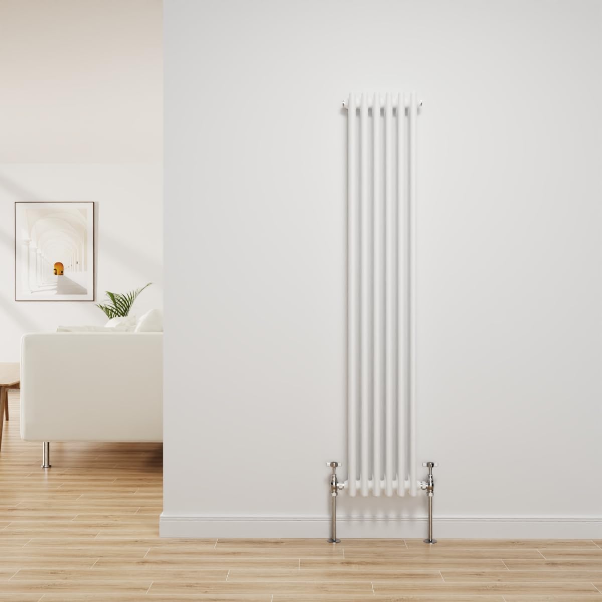 NRG Traditional Radiator Gloss White Cast Iron 3 Column Vertical Central Heating Bathroom Radiators 1500x292mm