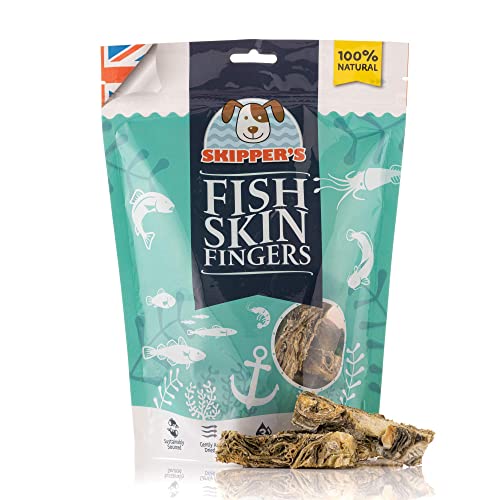 SKIPPER'S Fish Skin Jerky Fingers, Gently Air Dried, Good for Teeth & Digestion, Remove Plaque & Tartar