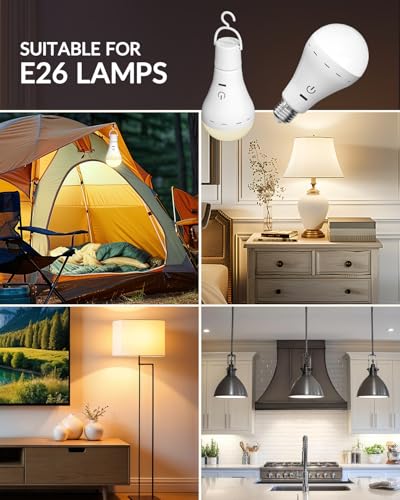 Image of E27 USB Rechargeable Bulb with Remote Control, LED Bulb Rechargeable Battery Dimmable 3 Color Temperatures with Timing Function (2 Pack)