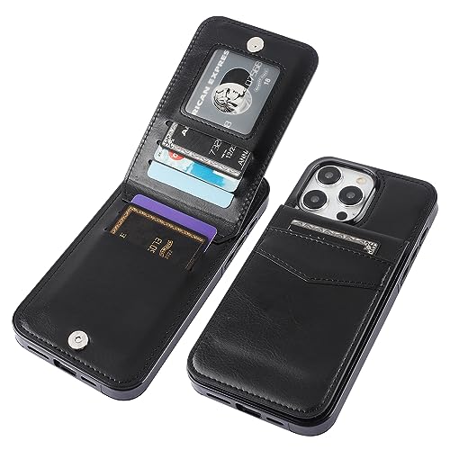 KIHUWEY Compatible with iPhone 15 Pro Max Case Wallet with Credit Card Holder Flip Premium Leather Magnetic Clasp Kickstand Heavy Duty Protective Cover for iPhone 15 Pro Max 6.7 Inch (Black)