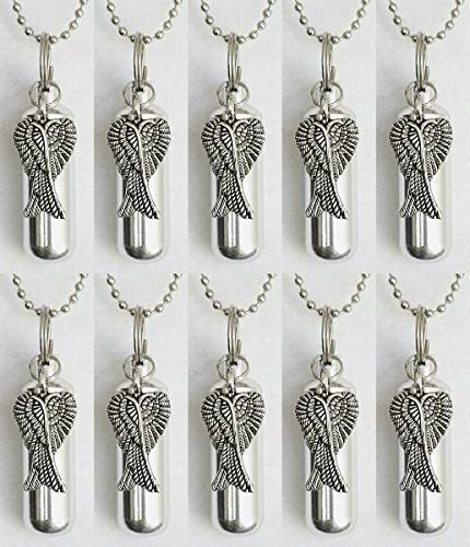 Pasco Specialty Products Large Family Set of 10 Silver Angel Wings Cremation URNS - Includes Velvet Pouches, Ball-Chain Necklaces & Fill Kit - Made in The USA