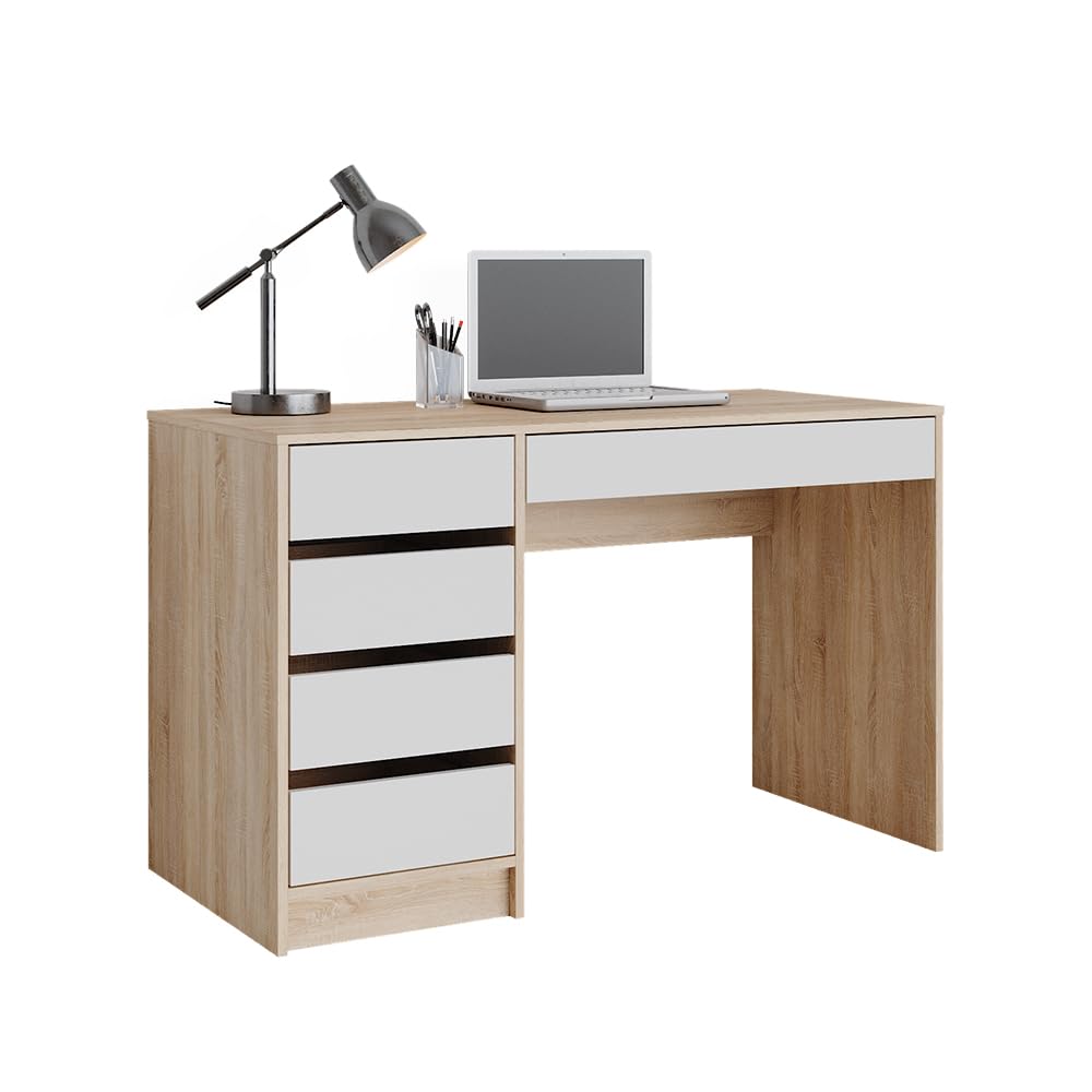 Vicco Bureau Sherry, Sonoma/Blanc, 55x120cm avec tiroirs, Convient comme Poste de Travail pour Le télétravail ou Les études