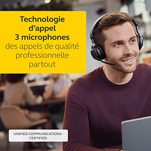 Jabra Evolve2 65 Casque PC Sans Fil - Casque Audio Certifié UC avec Annulation du Bruit et Batterie Longue Durée - Adaptateur Bluetooth USB-C - Noir