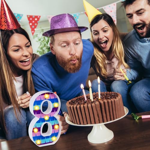 LED Number Lights Cartoon Themed Birthday Decorations LED Light Up Number Centerpieces Table Decoration for Party Supplies Backdrop Wall Decor for Birthday Party Decorations (Number 8)
