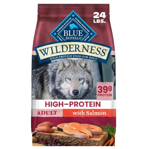 Blue Buffalo Wilderness Salmon Adult Dry Dog Food with Wholesome Grains + Antioxidant-Rich Fruits & Veggies, 39g Protein, Vibrant Energy for an Active Life, Made with Natural Ingredients, 24 lbs.
