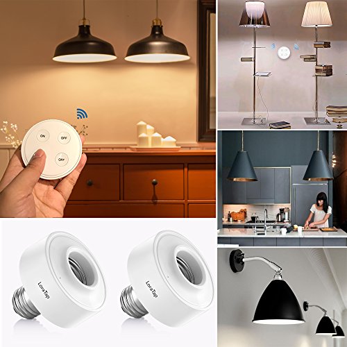 Loratap Wireless Remote Control E26 Light Socket (2 Pack) With Dual Switch Remote, 915Mhz Rf 656Ft Range On Off Light Switch Kit For Led Bulbs And Fixtures, 1 Wall Switch + 2 Light Bases, White #TOP2