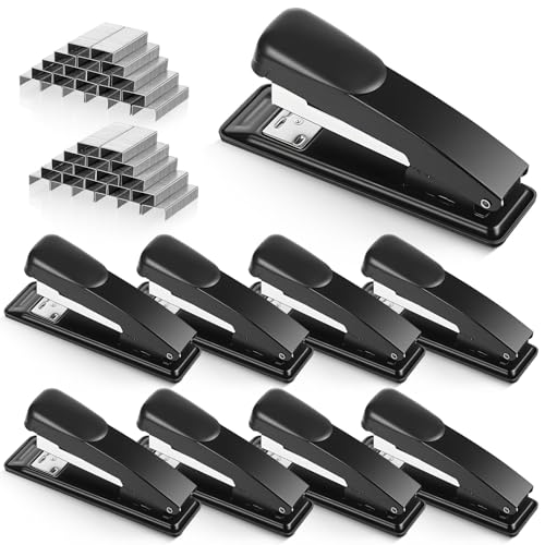 KongTiva 9 Pcs Desktop Stapler Bulk, Metal Desktop Staplers with 6000 Staples Heavy Duty Desk Staplers with 25 Sheet Capacity Office Stapler for Desk Tacking Office Supplies