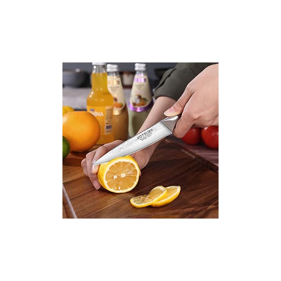 YOTSUBA Kitchen Knife Set, Chef Knife Set, Sharp High Carbon Stainless Steel Forged Blade Kitchen Knives Set with Ergonomic Rosewood Handle, Natural Wood