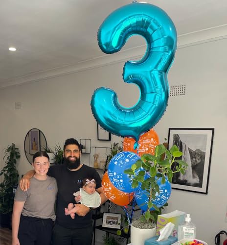 Image of Light Blue Number 3 Balloon 40 Inch, 3rd Birthday Celebration Supplies Women Men, 3 Balloon for Theme Party