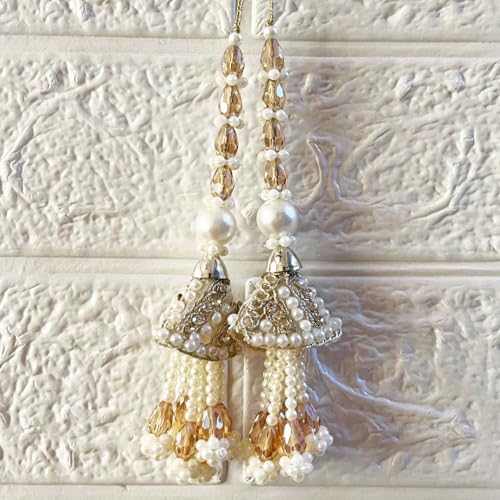 Image of Adikala Craft Store Handmade Ethnic Latkan Tassel Set of 2 for Saree Pallu, Blouse, Suits, Dupatta, Lehenga Decor (Silver 1L)