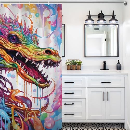 Rideau de douche dragon tissu polyester imperméable lavable baignoire cabine douche - 5