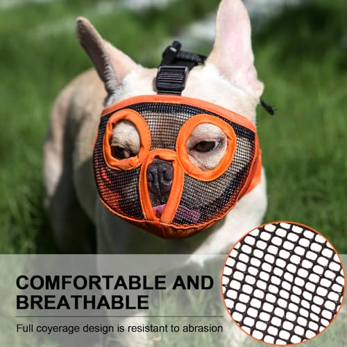 Image of Short Snout Dog Muzzles- Adjustable Breathable Mesh Bulldog Muzzle for Biting Chewing Licking Training Grooming Dog Mask (Orange, Small /9 inch-12 inch)