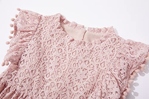 Niyage Toddler Girls Elegant Lace Pom Pom Flutter Sleeve Party Princess Dress Dusty Pink 90 #TOP2