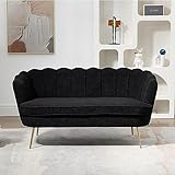 anwickjeff 59' Wide Modern Boucle Loveseat Small Sofa Small Mini Room Couch 2-Seater Sofa with Gold Metal Legs for Space Office Studio Apartment Bedroom (Black)