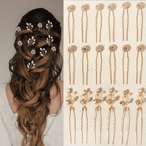 18 Pieces Gold Hair Accessories For Women Pearl Crystal Bridal Hair Pins Rhinestone Wedding HairPieces for Bride Bridesmaids