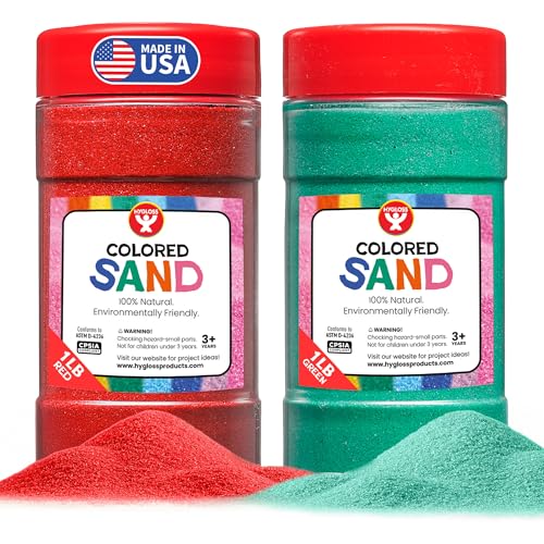 Image of Hygloss Colored Sand for Crafts - 1 lb Bottle, Red and Green - Vibrant Colorful Fine Sensory Play Sand Art Kits for Kids - Classroom Activities for Children 3 4 5 6 7 8 9 10 11 12 - Safe for Ages 3+