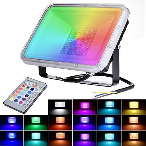 50W RGB Floodlights with Memory Function, 16 Colors 4 Modes Colourful LED Spotlights IP66 Waterproof Outdoor Flood Light Garden Lighting for Landscape, Stage, Patio, Hotel Cover