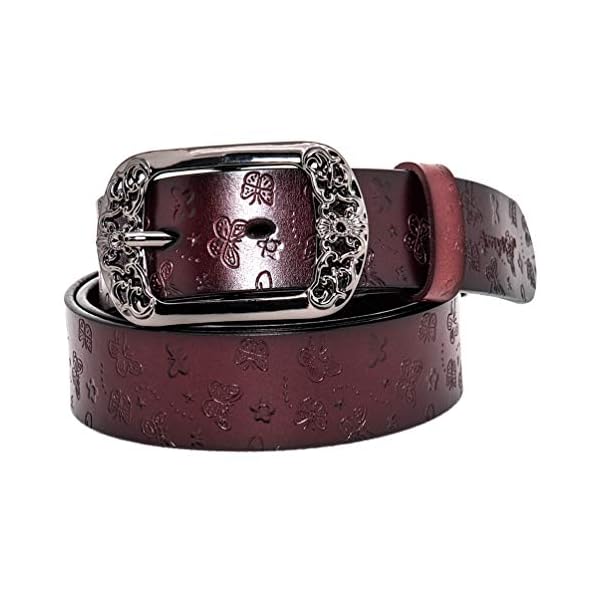 AmyKer Women Vintage Genuine Leather Belts With Embossed Buckle for Jeans Black Brown Red Yellow Camel Gift box Ak011,Brown,43 inch (110cm) - Image 4
