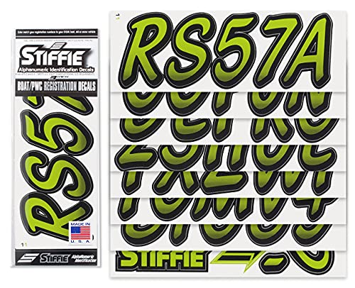Image of STIFFIE Whipline Electric Lime /Black 3 inch Boat & PWC Registration Decals • Numbers Letters Stickers
