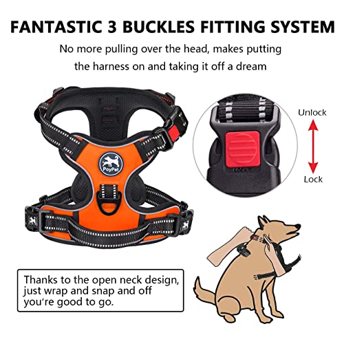 PoyPet No Pull Dog Harness with Neck Release Buckle, Reflective No-Choke Harness with 2 Leash Clip - Image 4