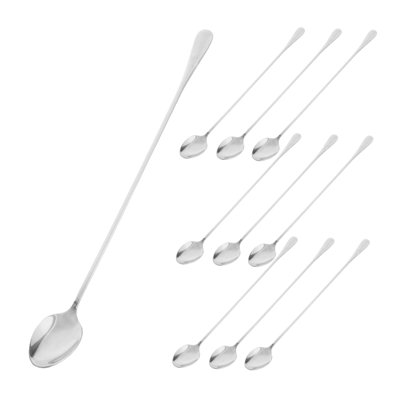 SOLUSTRE Cuillères à Mélanger Design Épaissi et Extra-long en Acier Inoxydable Argenté Lot de 10 pour Bars et Desserts Glacés