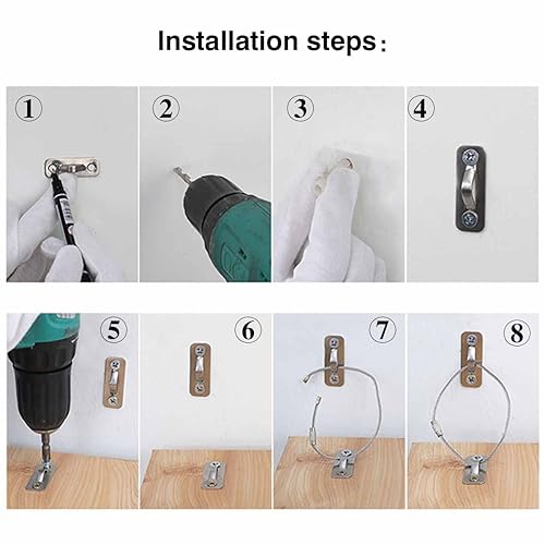 Miniatura 7 de Paquete de 10 anclajes para muebles a prueba de bebés, correas de muebles para evitar caídas y antipuntas, aparador o gabinete a anclajes de pared,