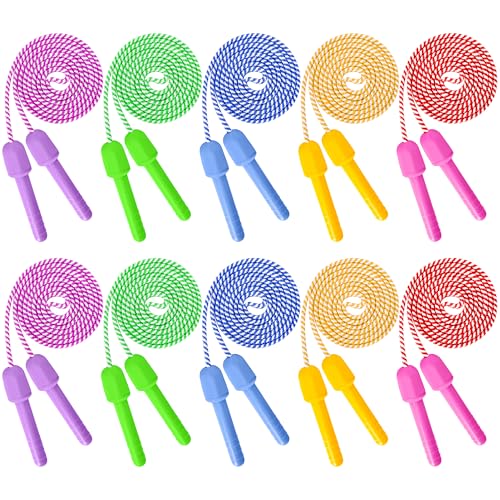 10 Pack Kids Jump Rope, Colorful Nylon Skipping Ropes for Children, 7.87FT Adjustable Length, 5.51IN Handles, Lightweight Skipping Ropes Set for Indoor & Outdoor Play Fitness School Activities