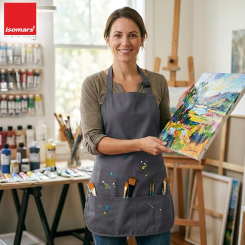 Image of Isomars Painter's Apron - Grey Canvas Art Apron for Artists, Painters, Students & Crafters - Size: Regular - 23.5 inch x 24.5 inch