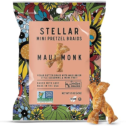 Stellar Snacks Mini Pretzel Braids, Maui Monk, Vegan, Kosher, Non-GMO, 1.5 Ounce (Pack of 24)