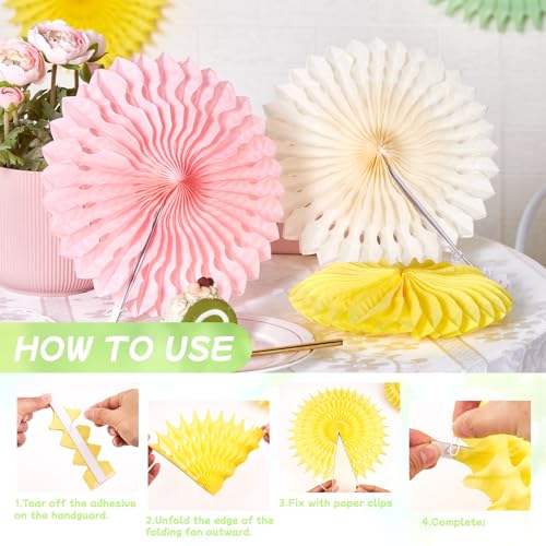 Image of Paper Jazz 11pcs Pastel Paper Fans, Soft Colorful Party Decorations for Spring, Fairy, Tea Party, Birthday Hanging Paper Flowers for Wedding, Baby Shower, Garden Decor