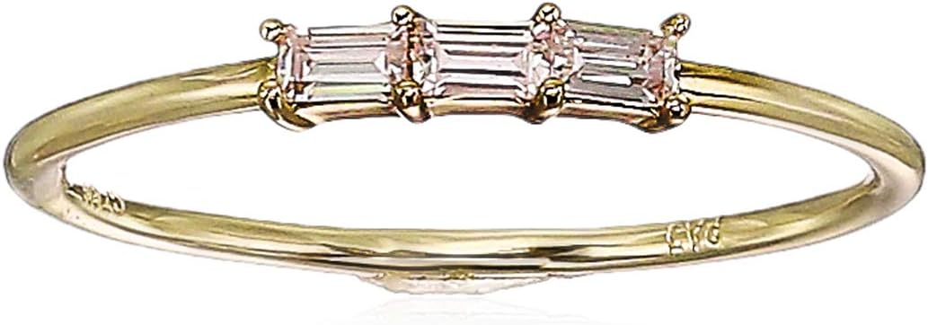 Amazon Essentials Baguette Cubic Zirconia 3-Stone Dainty Demi Fine Stacking Ring in Sterling Silver