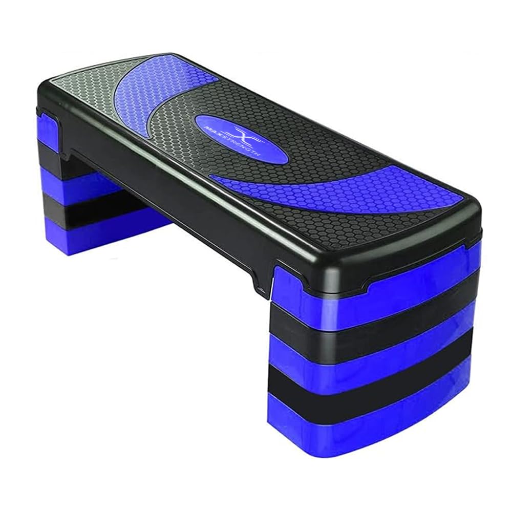 MAXSTRENGTH Aerobic Exercise Stepper 5 Adjustable Step Levels - Great For Home Gym Fitness Workout Equipment, Cardio, Yoga. (Blue)