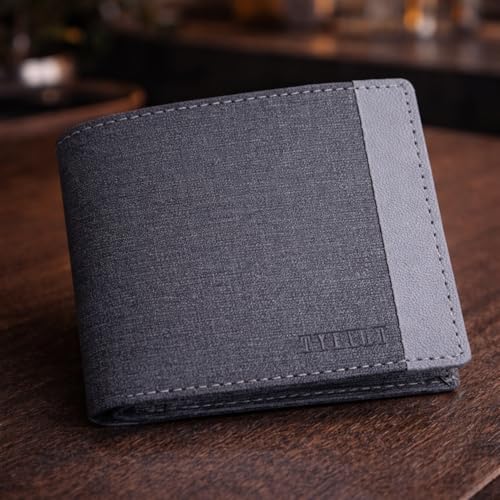 Image of PU Denim Men's Wallet | Premium Dark Grey Bi-Fold with Multiple Card Slots and Coin Pocket